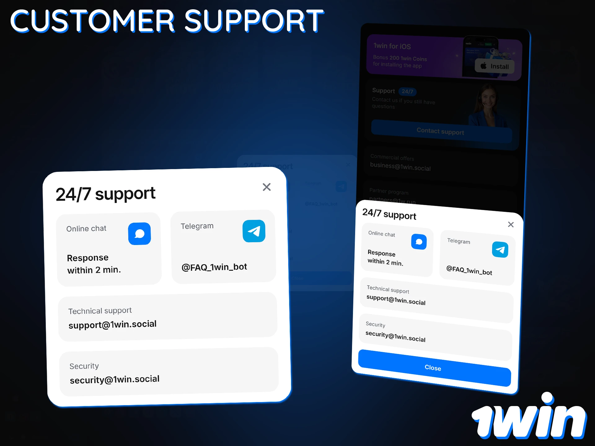 Get in touch with the 1Win customer support team directly via the mobile app.